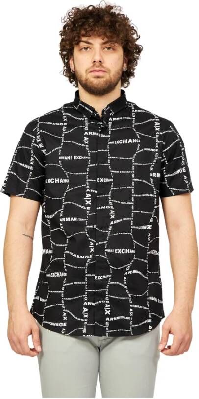 Armani Exchange Zwart Print Korte Mouw Shirt Black Heren
