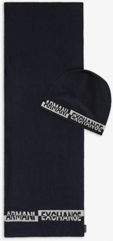 Armani Exchange Sjaal & Muts Set Blauw Heren