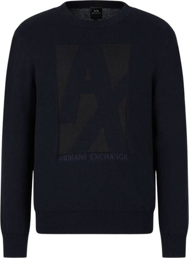Armani Exchange Blauwe Gebreide Ronde Hals Trui Blue Heren