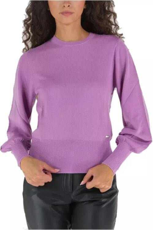 Armani Exchange Lila Sweater Geribbelde Boorden Pofmouwen Purple Dames