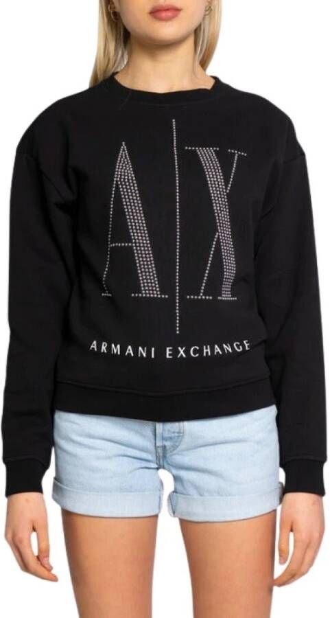 Armani Exchange Stijlvolle vrouwelijke sweatshirt zonder capuchon Black Dames
