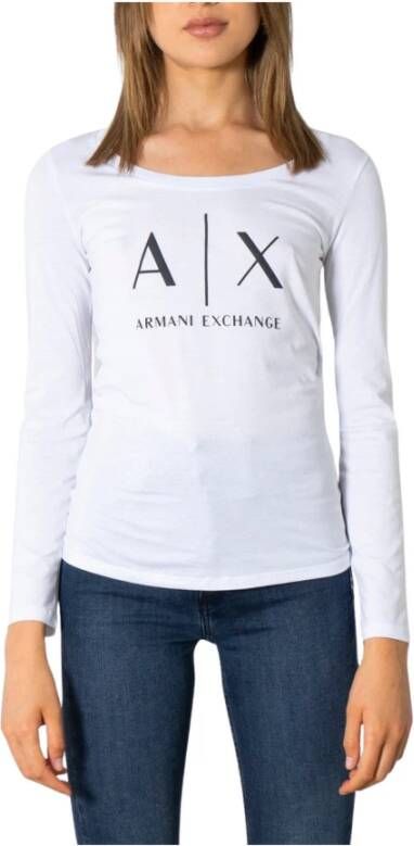Armani Exchange Witte T-shirt met Lange Mouwen en Ronde Hals White Dames