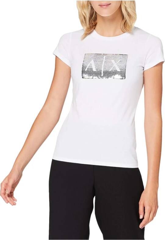 Armani Exchange Bedrukt T-shirt met ronde hals voor dames White Dames