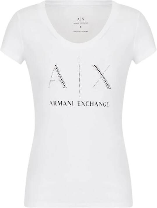 Armani Exchange Bedrukt T-shirt met ronde hals voor dames White Dames