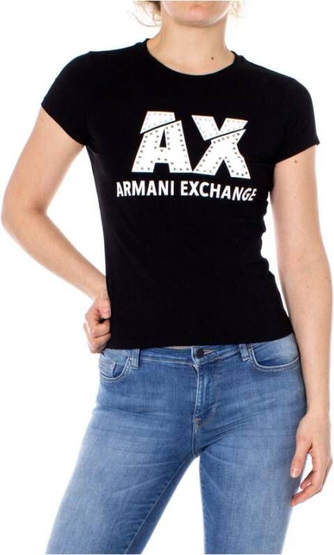 Armani Exchange Zwart Print Korte Mouw T-shirt Black Dames