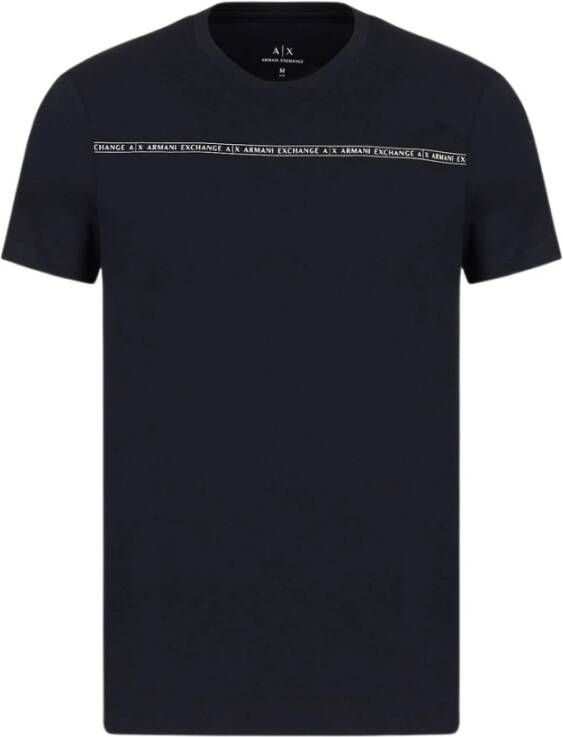 Armani Exchange Blauwe Print Ronde Hals T-shirt Blue Heren