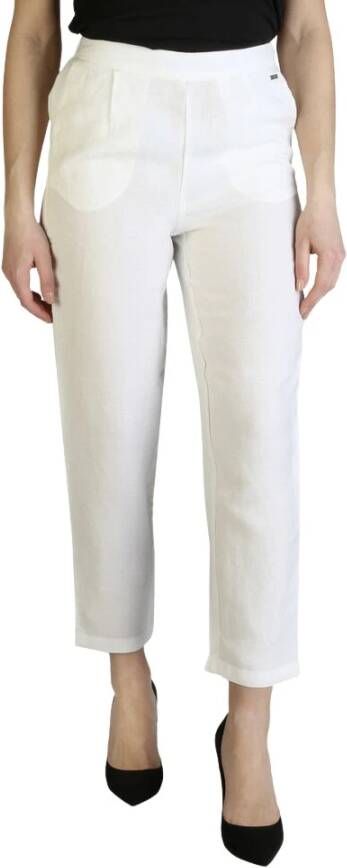 Armani Exchange Stijlvolle linnen broek met elastische tailleband White Dames
