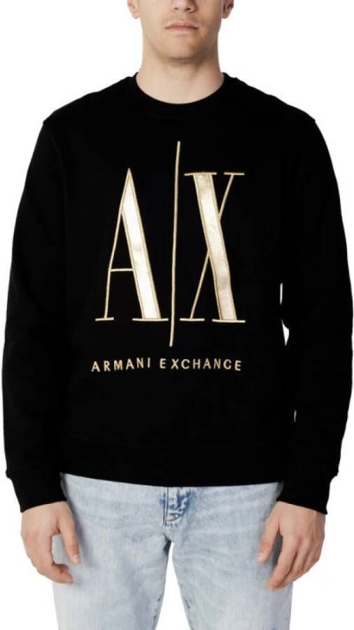 Armani Exchange Icon Sweater met Gouden Letters Black Heren