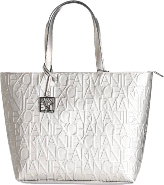 Armani Exchange Zilveren Shopper Tas met Logo Print Grijs Dames