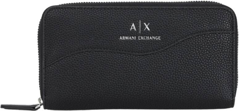 Armani Exchange Gestructureerde Portemonnee met Ritssluiting en Stiksels Black Dames