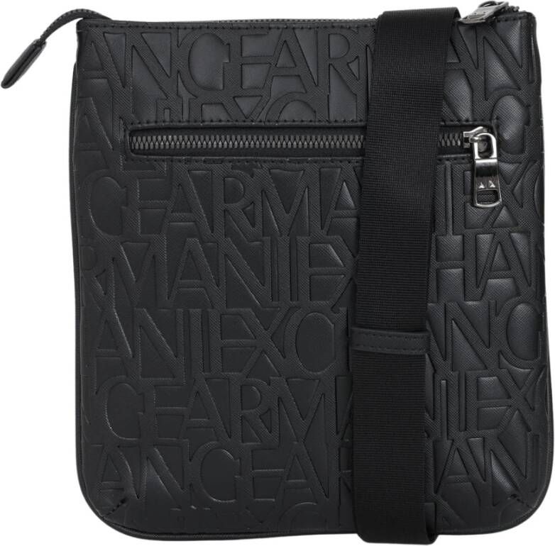 Armani Exchange Zwarte Plat Tas van Gerecycled Materiaal met Verstelbare Band en Aangepaste Ritssluiting Black Heren