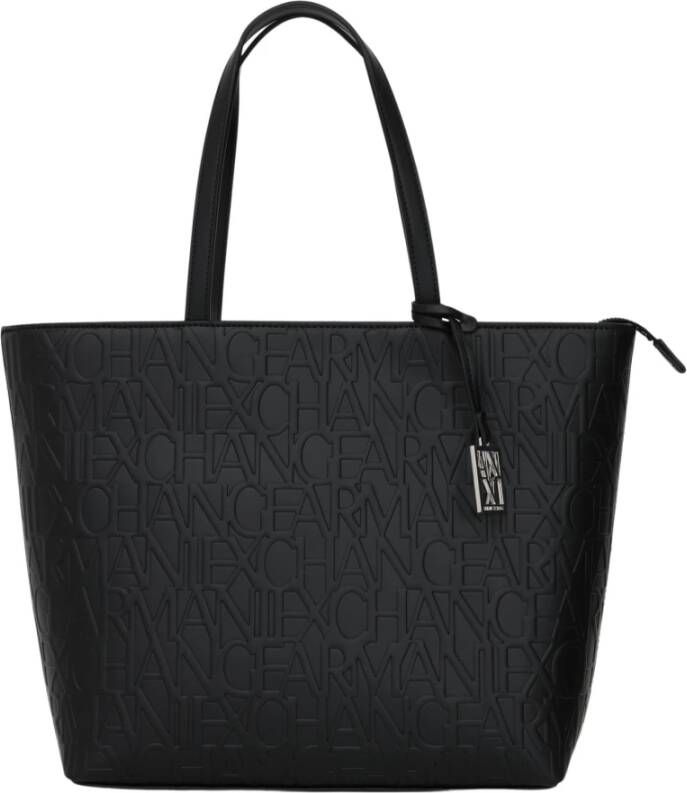 Armani Exchange Stijlvolle Zwarte Shopper Tas met Logo Bedel Black Dames