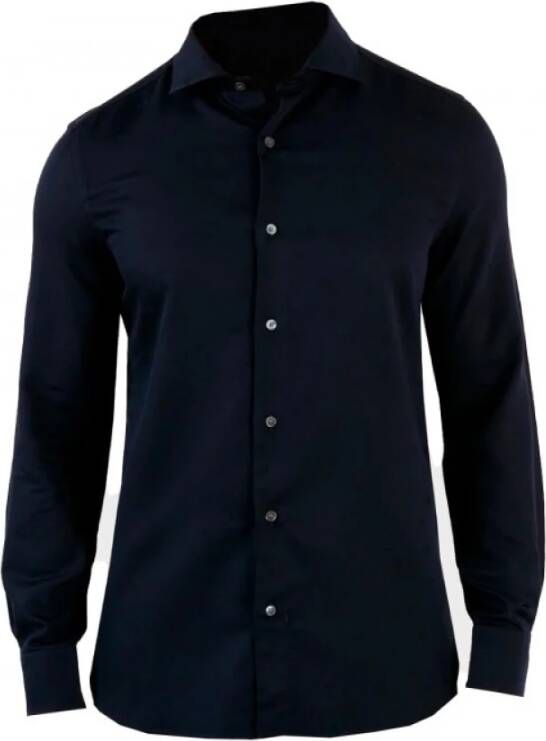 Emporio Armani Navy Blauw Katoenen Overhemd met EA Eagle Logo Blue Heren