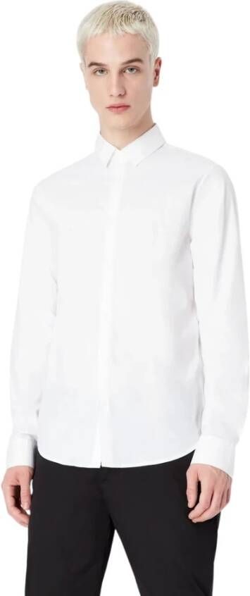Armani Exchange Witte Popeline Logo Overhemd Lange Mouw White Heren