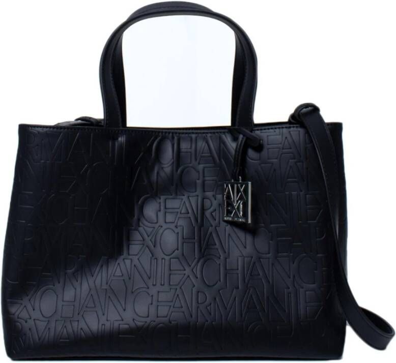 Armani Exchange Zwarte Shopping Logo In Reliëf Tassen Black Dames