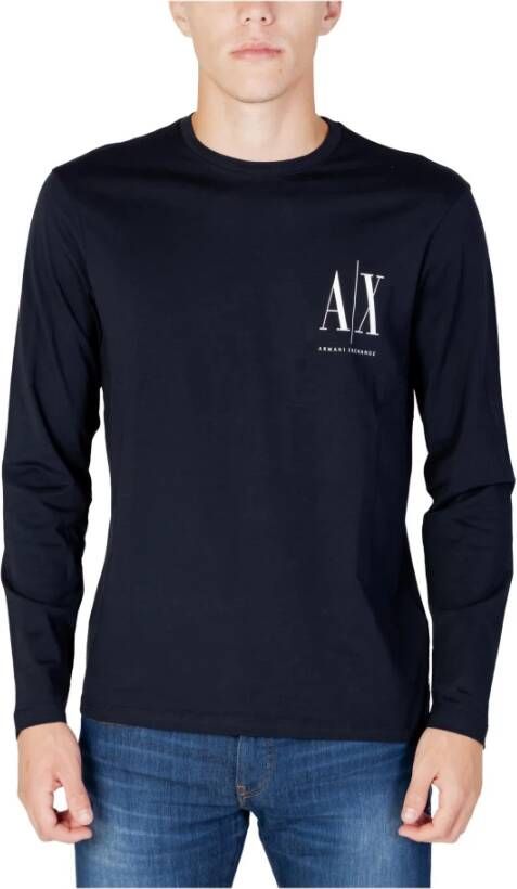 Armani Exchange Blauwe Print Longsleeve T-shirt Blue Heren
