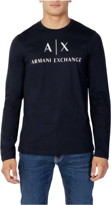 Armani Exchange Gedrukt Heren T-shirt Blauw Lange Mouw Blue Heren