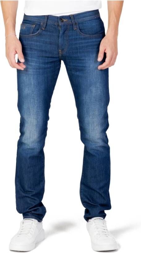 Armani Exchange Blauwe effen jeans met ritssluiting en knoopsluiting Blue Heren