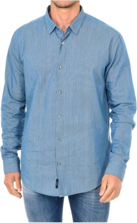 Armani Blauw overhemd met lange mouwen en knoopsluiting Blue Heren