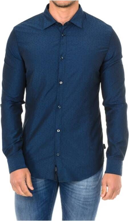 Armani Navyblauw overhemd met lange mouwen en knoopsluiting Blue Heren