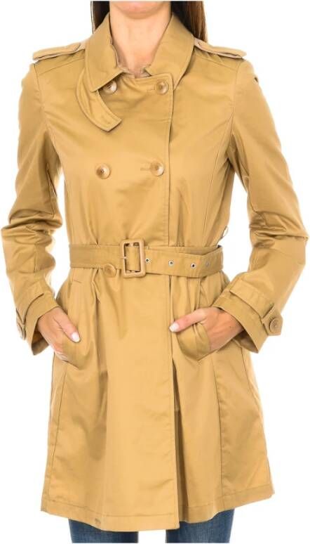Armani Jeans Trenchcoat Jas met Revers Kraag Brown Dames