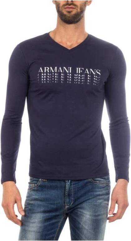 Armani Jeans Gezellig Gebreide Trui Blue Heren