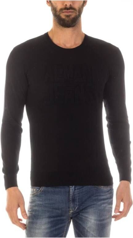 Armani Jeans Gezellige Gebreide Trui Black Heren