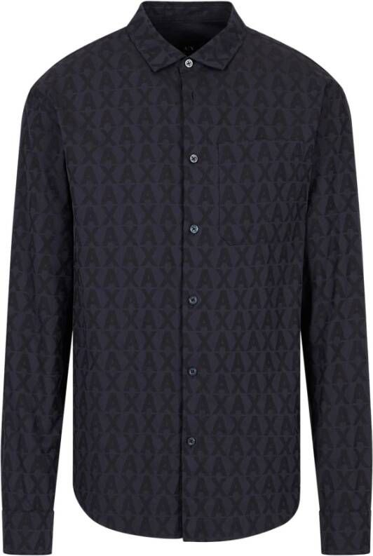 Armani Exchange Herenkatoenen jacquard overhemd met lange mouwen Blauw Heren