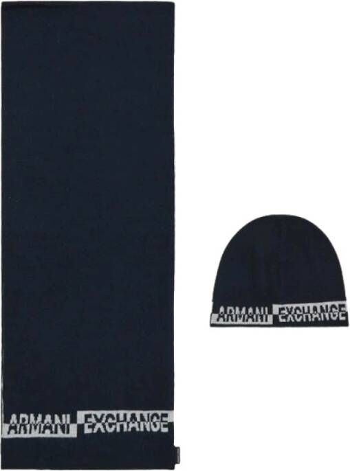 Armani Set Hat And Scarf Blauw Heren