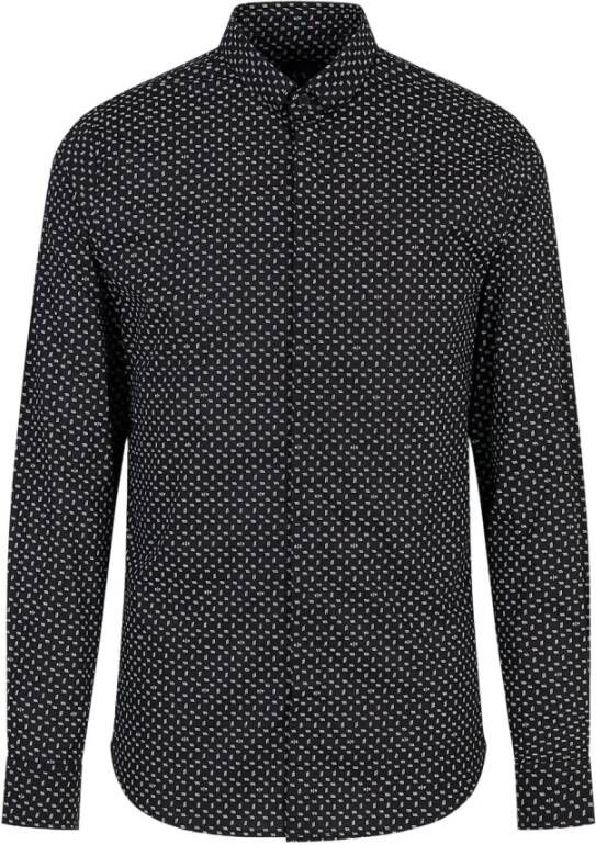 Armani Slim Fit Katoenen Stretch Overhemd met Micro Patroon Zwart Heren