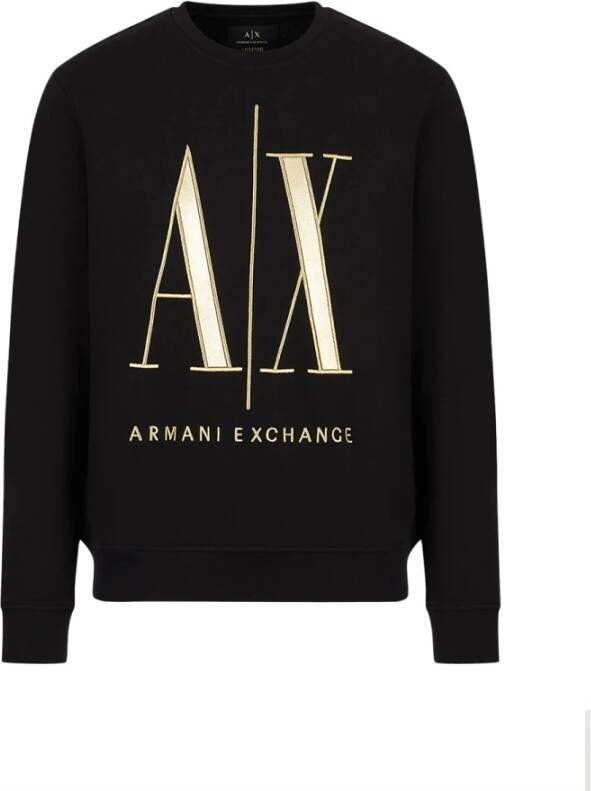 Armani Exchange Icon Sweater met Gouden Letters Black Heren