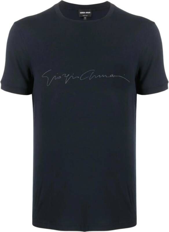 Giorgio Armani Logo T-shirt Blauw Heren