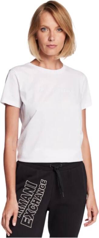 Armani Exchange Geborduurd Logo Katoenen T-Shirt White Dames