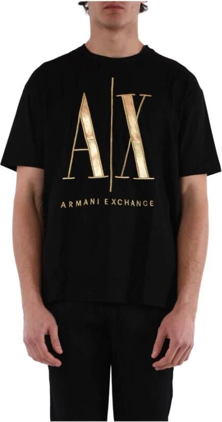 Armani Exchange Zwart T-shirt met Logo Print Black Heren