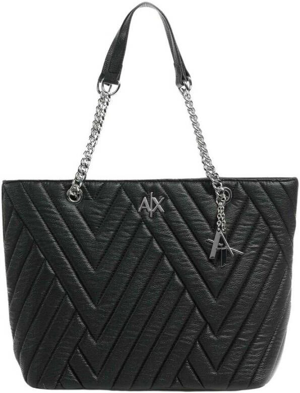 Armani Exchange Zwarte Handtas met Zilverkleurige Metalen Details Black Dames