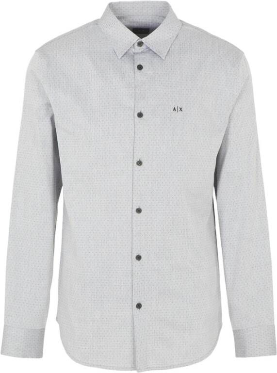 Armani Witte Slim Fit Katoenen Overhemd met Micro Patroon en Logo Wit Heren