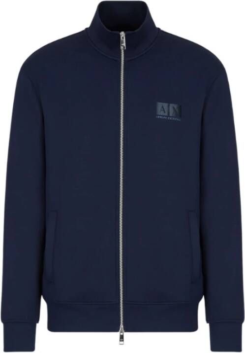 Armani Exchange Zip Through Sweatshirt with Logo Blauw Heren