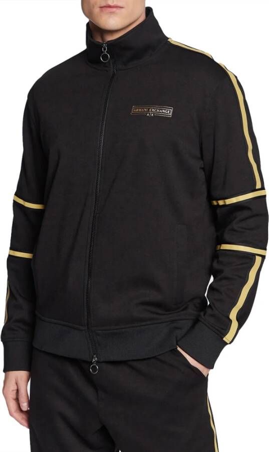 Armani Exchange Zwarte Jersey Pak met Gouden Bande en Merklogo Black Heren