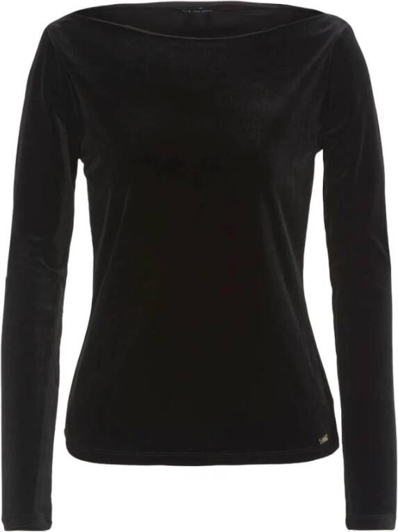 Armani Exchange Zwarte Sweater Ciniglia Logo Ronde Hals Lange Mouw Black Dames