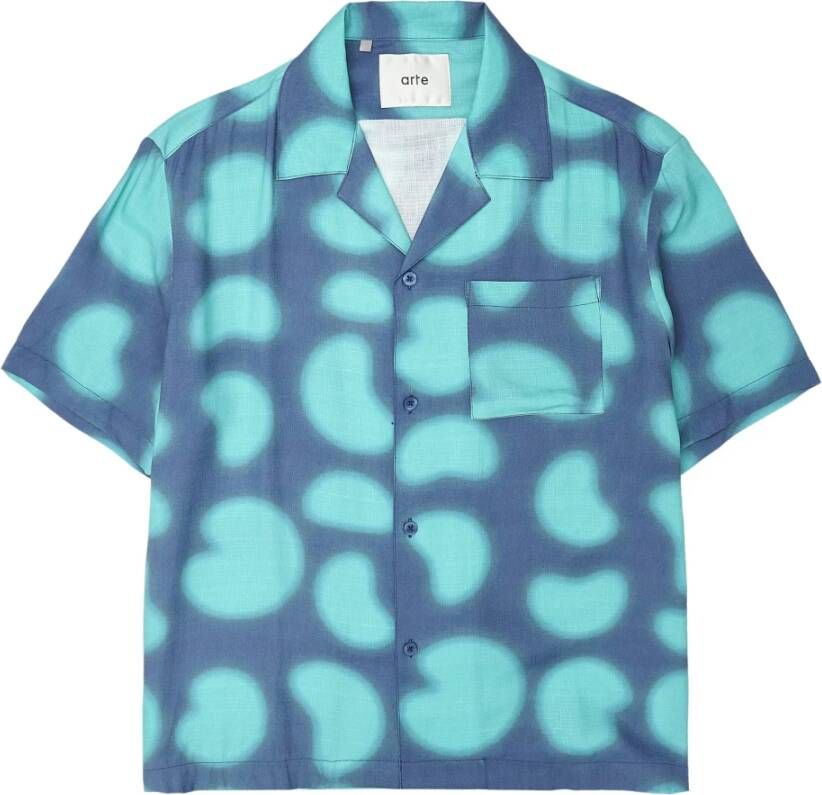 Arte Antwerp Korte Mouw Viscose Overhemd met Abstract Patroon Blauw Heren