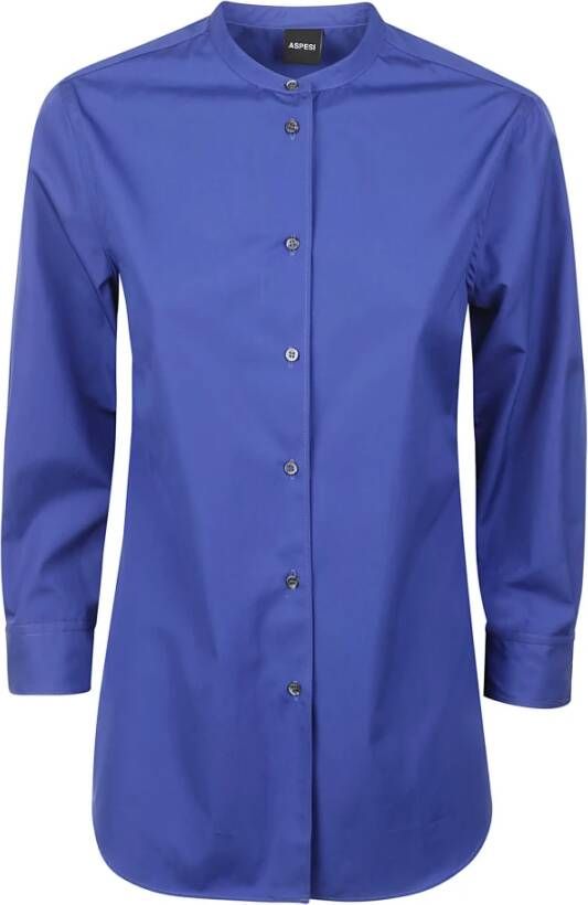 Aspesi Coreana 3 4 Sleeve Katoenen Poplin Overhemd Blauw Dames