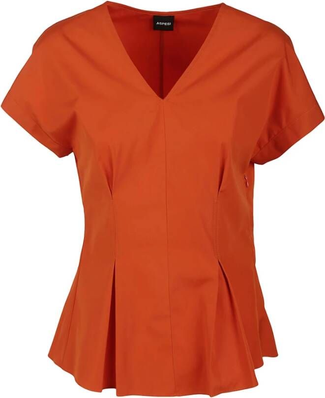 Aspesi Elegant V-Hals Katoenen T-Shirt Oranje Dames