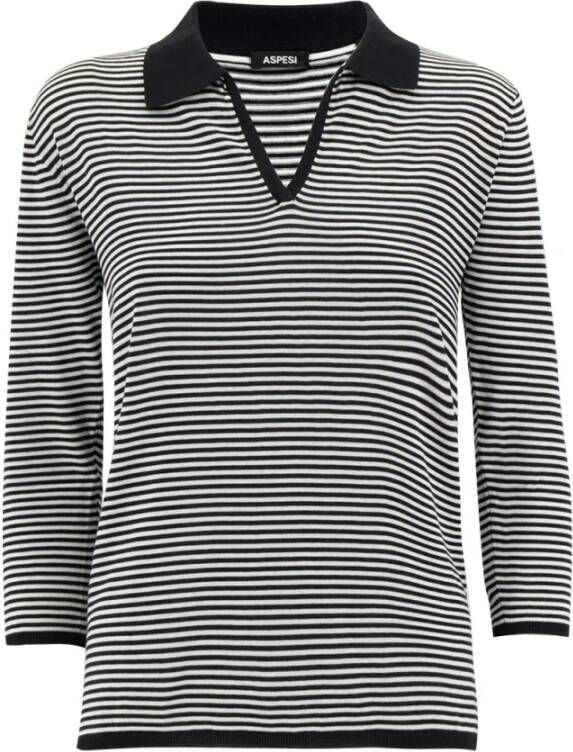 Aspesi Gestreept Buttonless Polo Shirt Zwart Dames