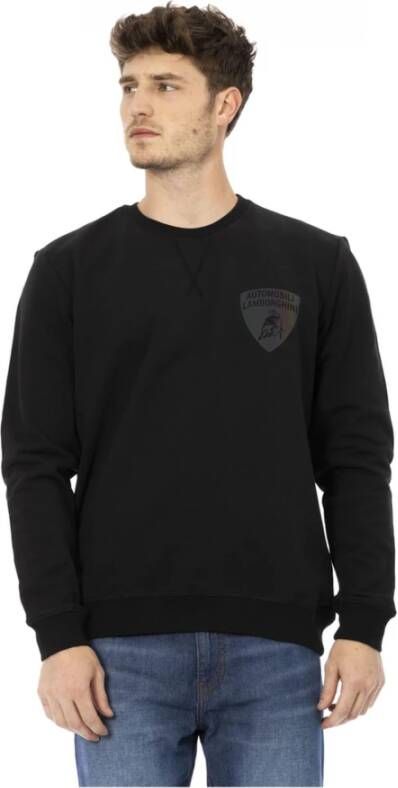 Automobili Lamborghini Black Cotton Sweater with Shield Logo Print and Rear Lettering Black Heren