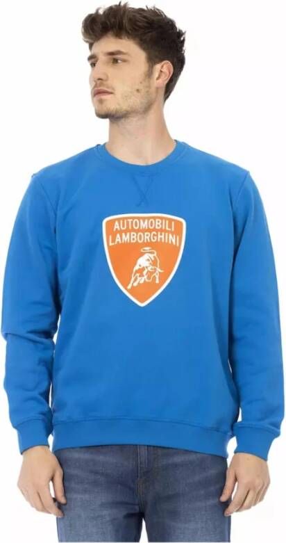 Automobili Lamborghini Blauwe Katoenen Crewneck Sweatshirt met Maxi Logo Print Blue Heren
