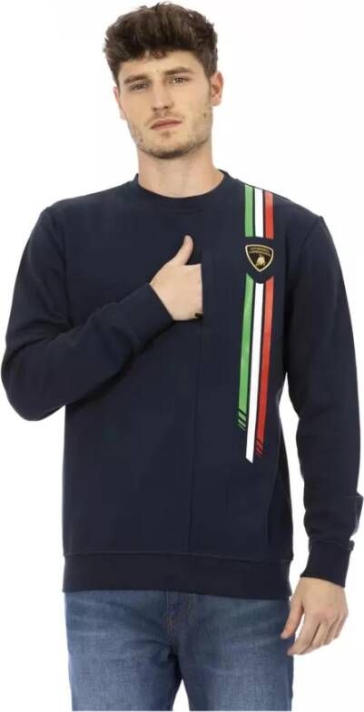 Automobili Lamborghini Crewneck Sweatshirt Shield Logo Tricolor Print Blue Heren