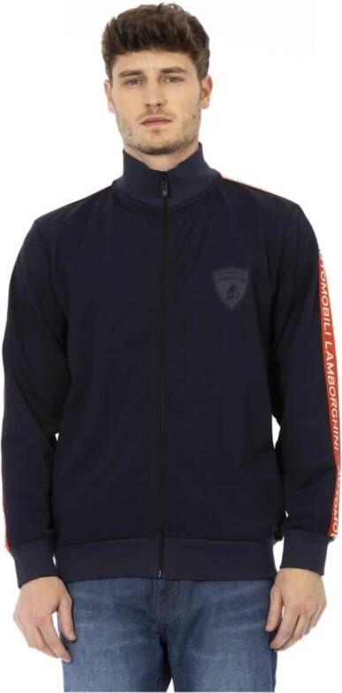 Automobili Lamborghini Blue Polyester Sweater with Zip Side Pockets and Printed Shield Logo Blauw Heren