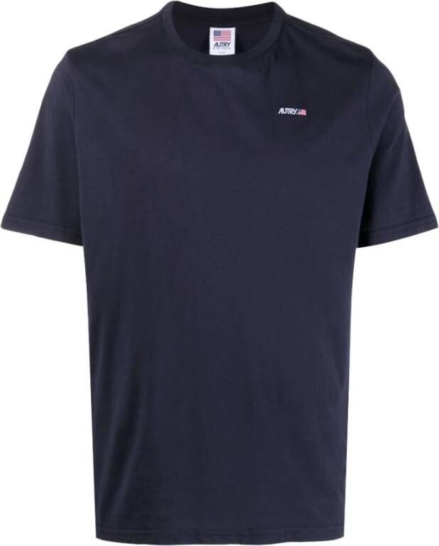 Autry Logo-Patch Crew-Neck T-Shirt Blauw Heren