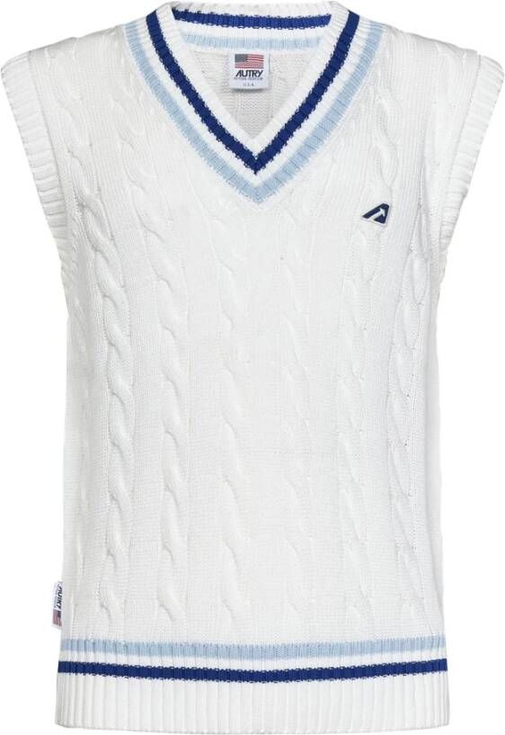 Autry Mouwloze Gebreide Top met Blauwe Strepen White Heren