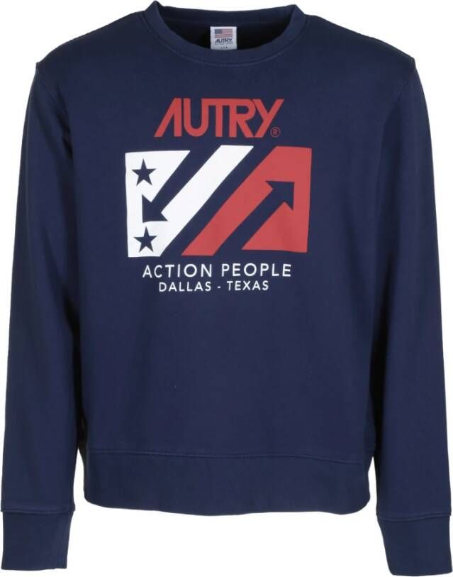 Autry Navy Katoenen Trui met Iconische Print Blauw Heren